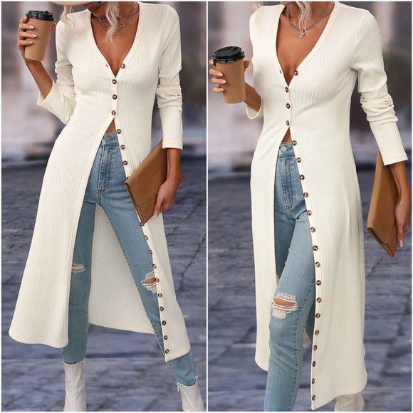 013 Casual Ribbed Button up Long Cardigan - Picture 4 of 7